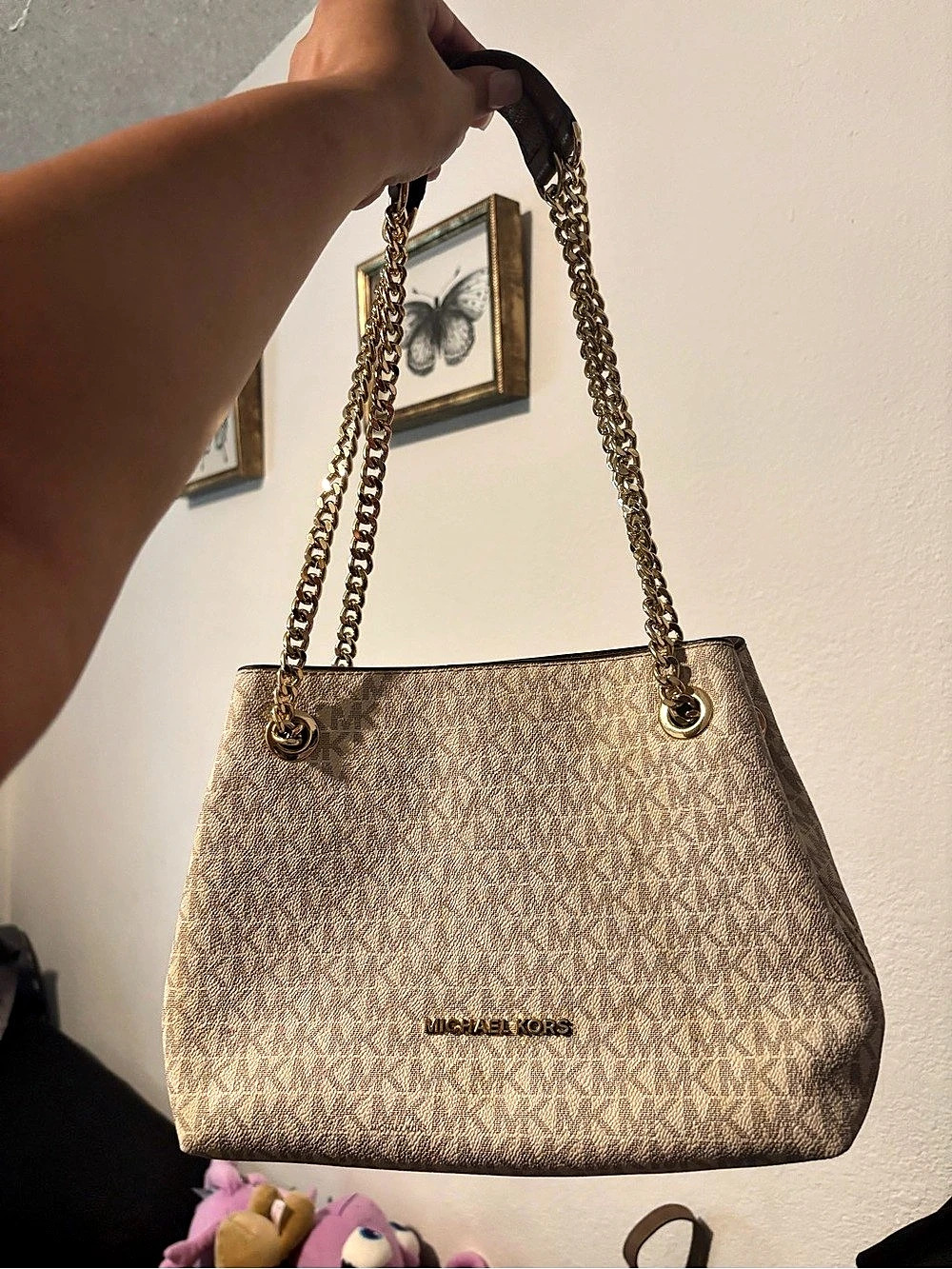 Michael Kors Jet Set Large Chain Shoulder Tote Brown & Beige